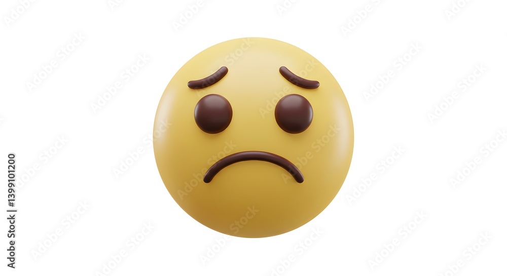 Fototapeta premium Expressive 3D Render of a Yellow Emoji Conveying Sadness on White Backdrop