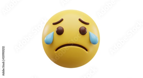 Emotional 3D Crying Smiley Face Emoticon with Expressive Tears and Sadness