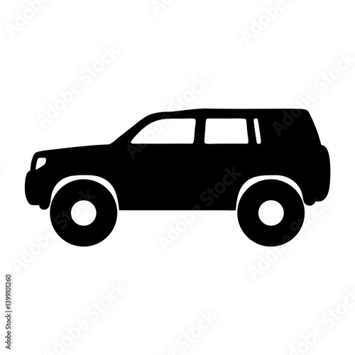 Silhouette of a black SUV vehicle with large tires on white background