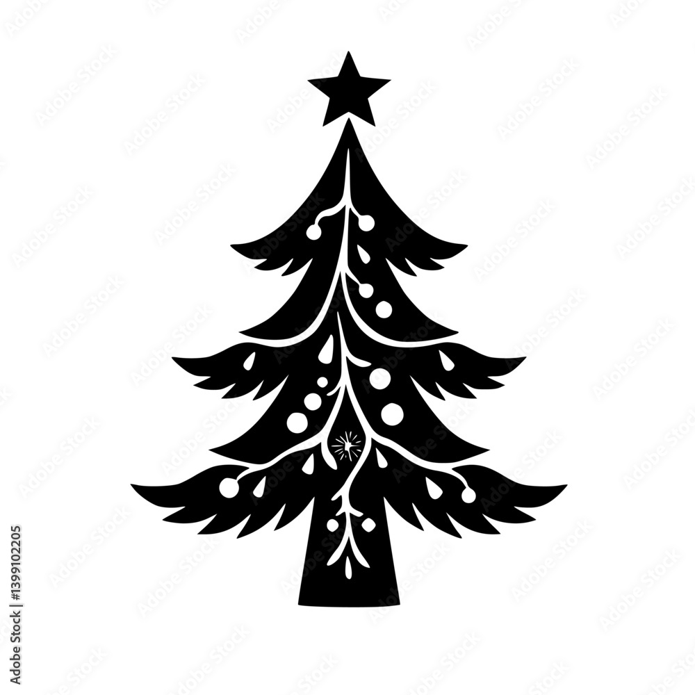 Obraz premium Black and White Stylized Christmas Tree Vector, Holiday Design Element