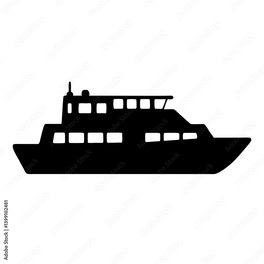 Obraz premium Silhouette of a Passenger Ferry Boat on a white background, side view