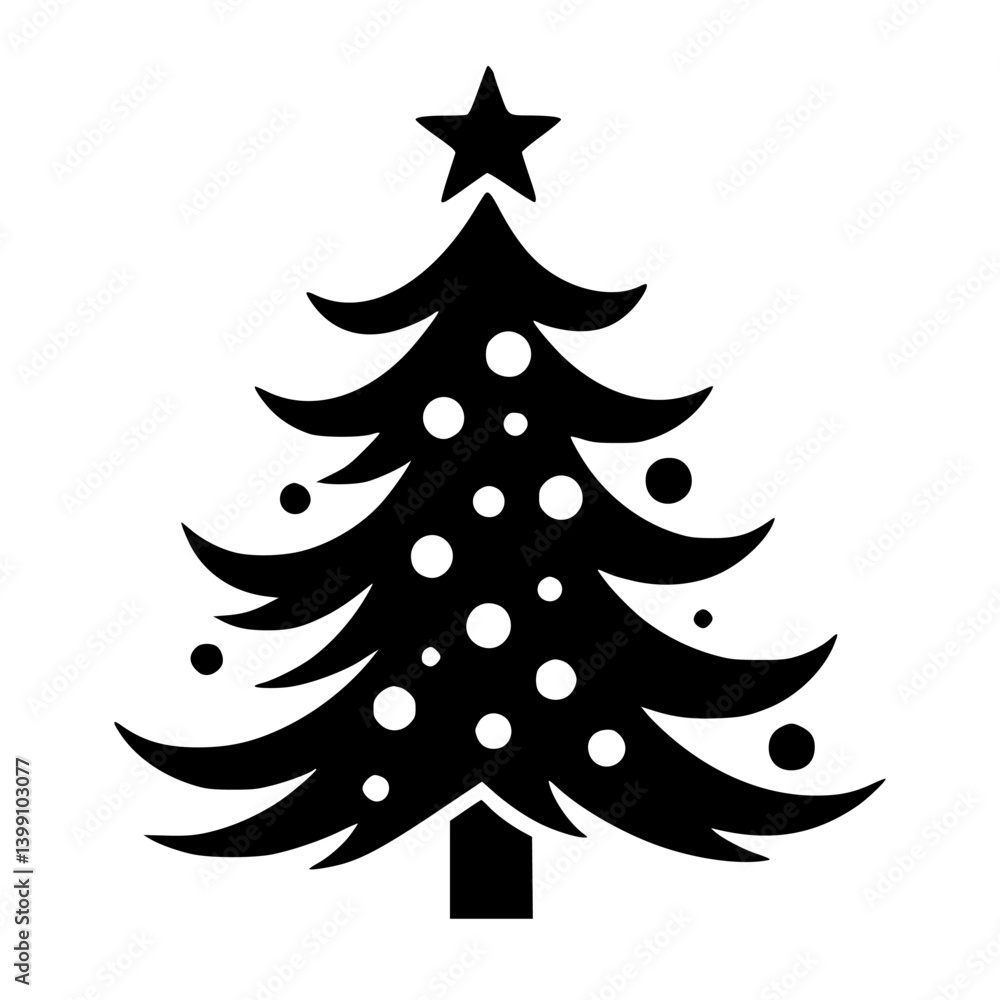 Obraz premium Minimalist Black & White Christmas Tree Icon