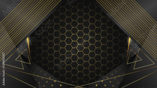 Black and Gold Luxury Abstract Background for Background Slide etc