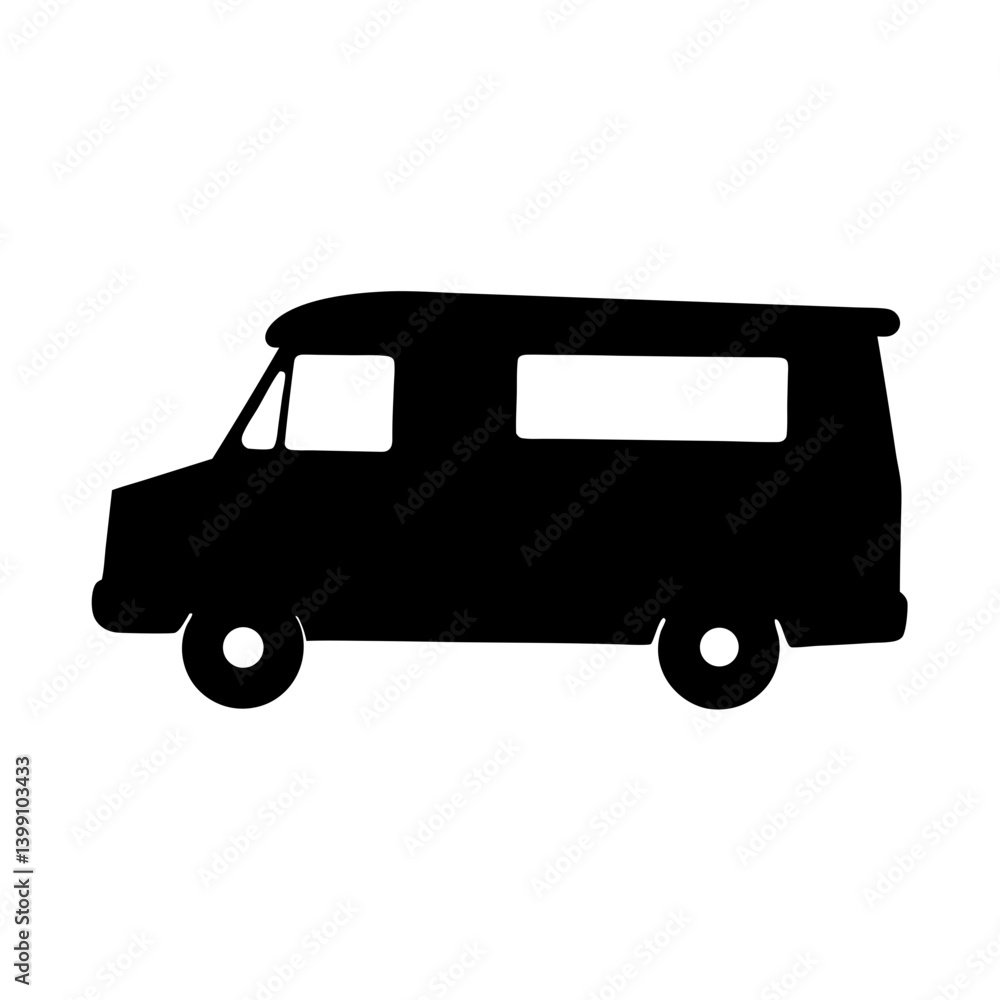Silhouette of a classic camper van perfect for travel and adventures Silhouette of a classic camper van perfect for travel and adventures