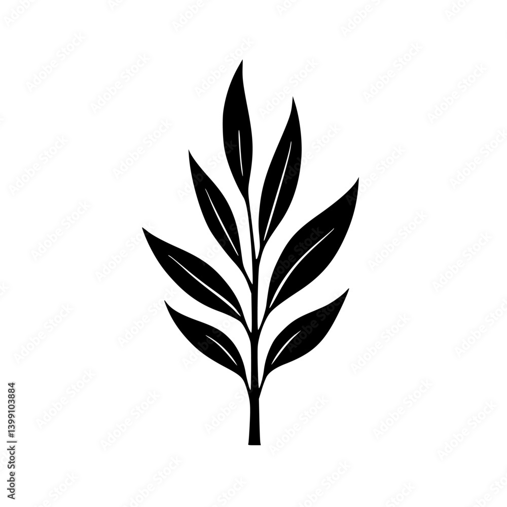 Minimalist Black Leaf Branch Silhouette on White Background Minimalist Black Leaf Branch Silhouette on White Background