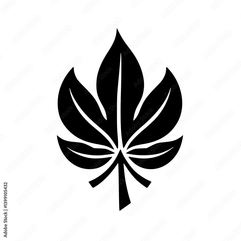Bold Black & White Leaf Silhouette, Minimalist Design Element Bold Black & White Leaf Silhouette, Minimalist Design Element