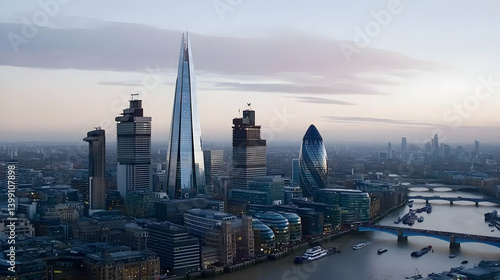 London Skyline At Twilight With Modern Skyscrapers