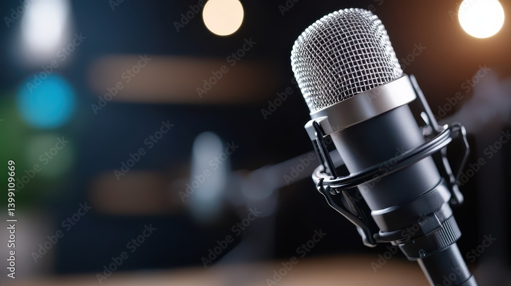 Captivating microphone ready for a live broadcast in a recording studio Captivating microphone ready for a live broadcast in a recording studio
