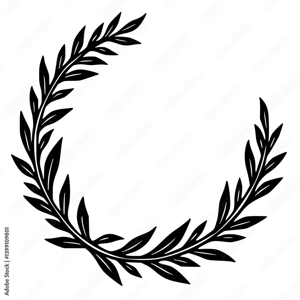 Obraz premium Black and White Olive Branch Wreath Silhouette for Celebration