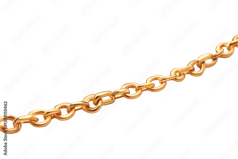 Close-up of a shiny gold chain with interlocking links on a white background. Close-up of a shiny gold chain with interlocking links on a white background.