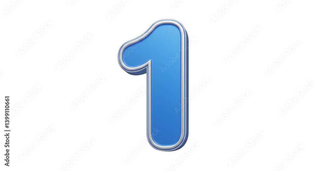 Isolated dimensional blue number one with a silver outline, on white Isolated dimensional blue number one with a silver outline, on white