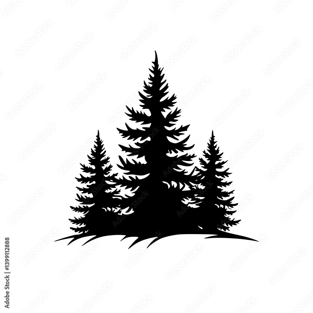 Fototapeta premium Silhouette of Three Evergreen Trees - Minimalist Vector Design
