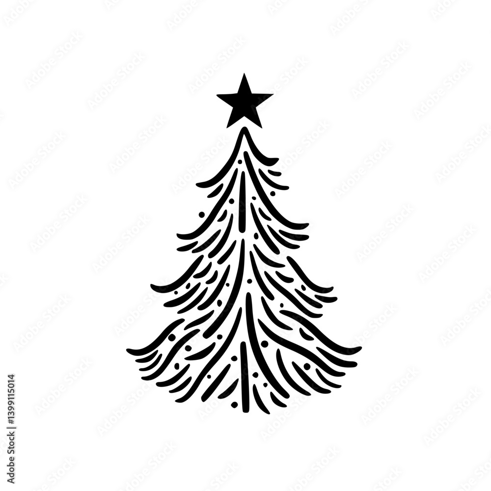 Obraz premium Minimalist Christmas Tree Illustration with Star - Black and White