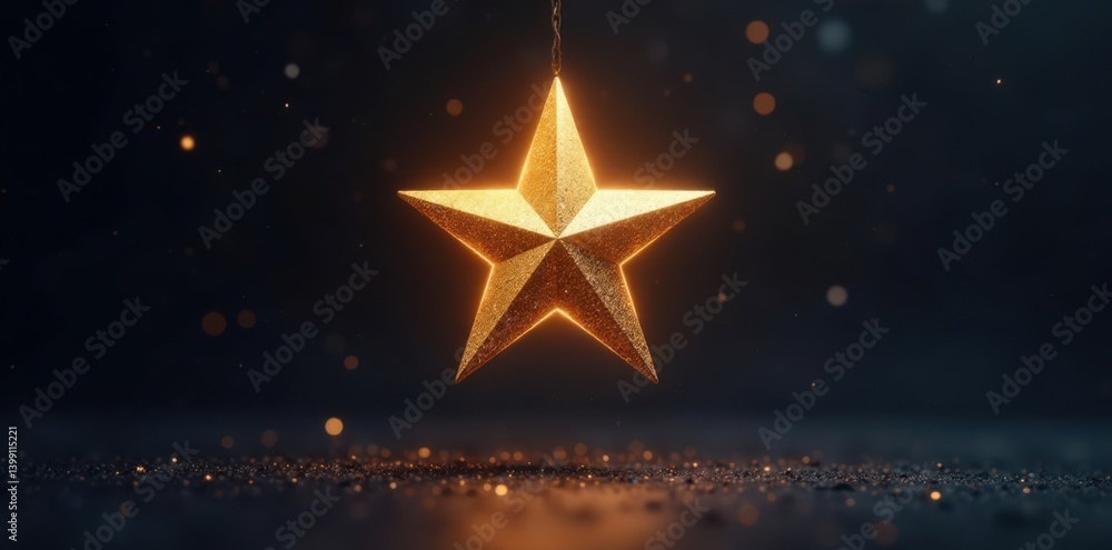 Shining gold star hangs suspended in space above a dark background, creating a sense of depth and dimensionality , stars, celestial Shining gold star hangs suspended in space above a dark background, creating a sense of depth and dimensionality , stars, celestial