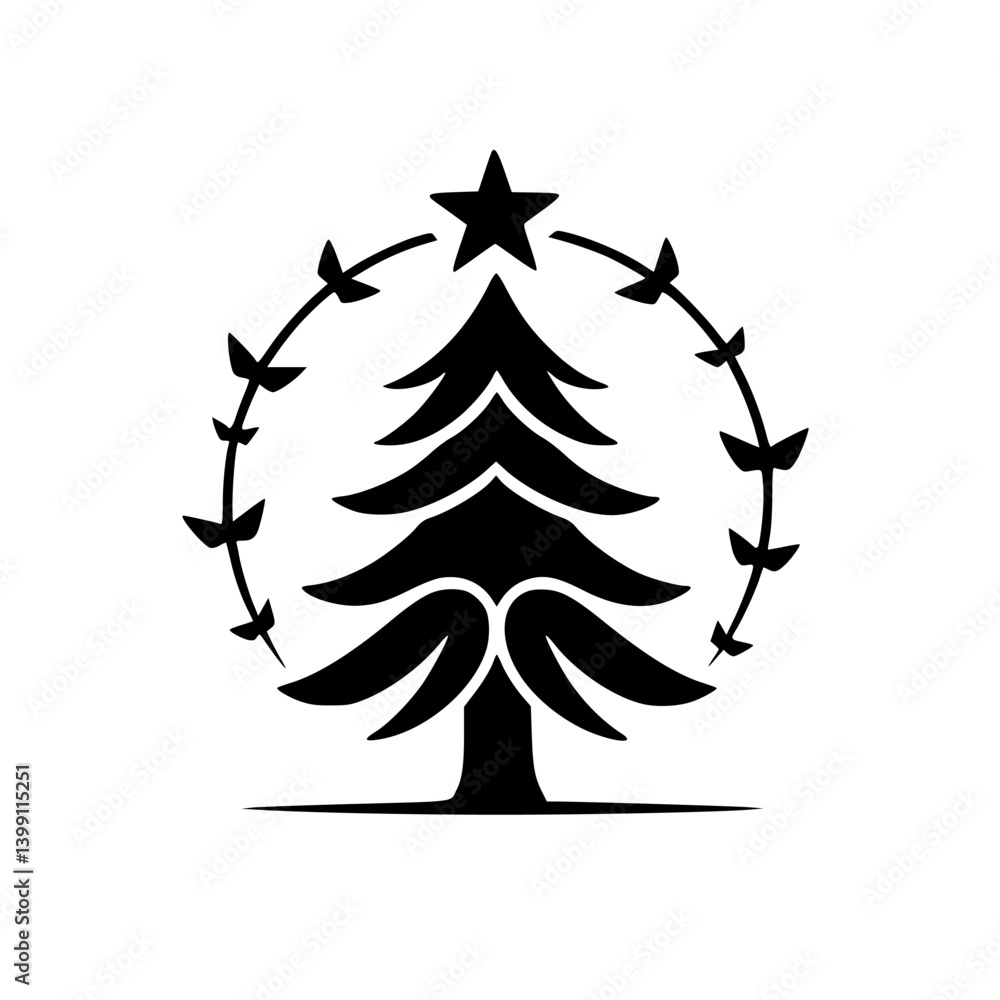 Fototapeta premium Minimalist Christmas Tree Logo: Black & White Festive Design