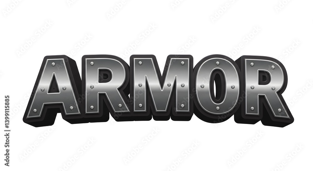 Fototapeta premium Stylized 'Armor' Text with Metallic Riveted Design for Fantasy Concepts