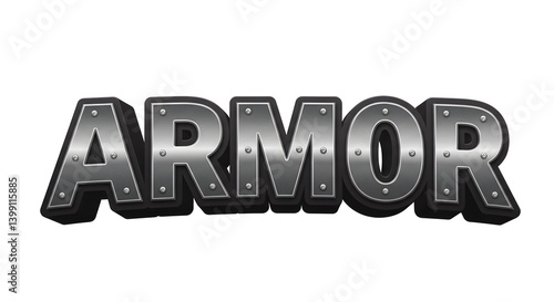Stylized 'Armor' Text with Metallic Riveted Design for Fantasy Concepts