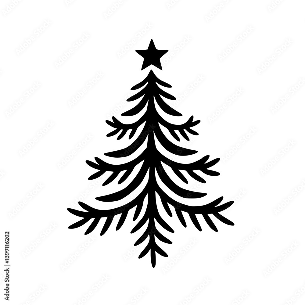 Obraz premium Minimalist Black Christmas Tree Icon with Star