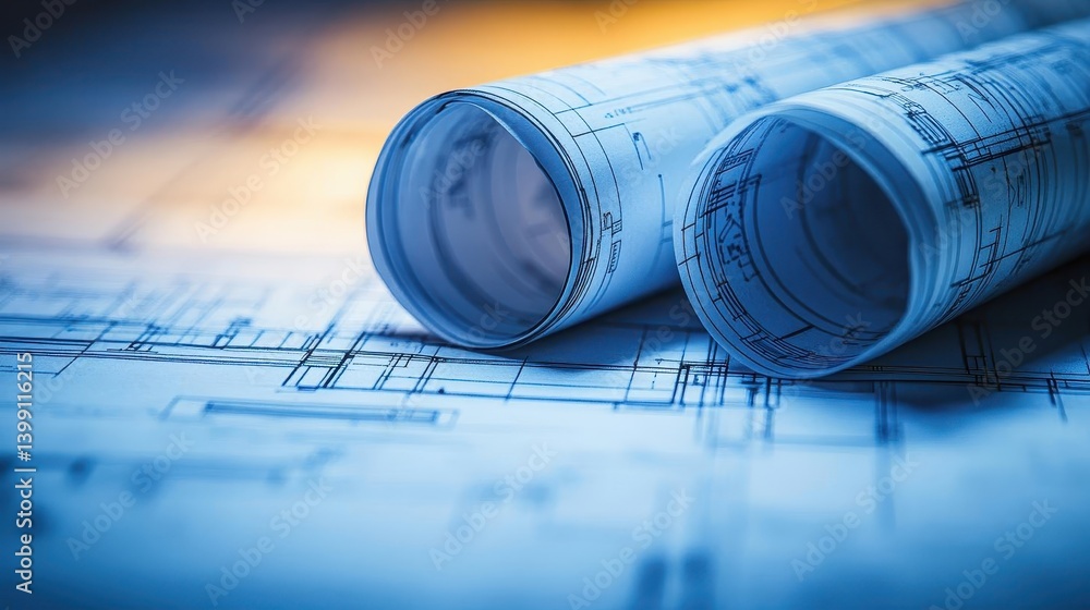 A closeup of a blueprint for a commercial building project, Architecture, Detailed and technical A closeup of a blueprint for a commercial building project, Architecture, Detailed and technical