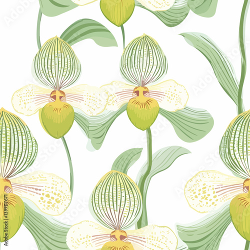 Paphiopedilum pattern.Exquisite vector floral patterns.