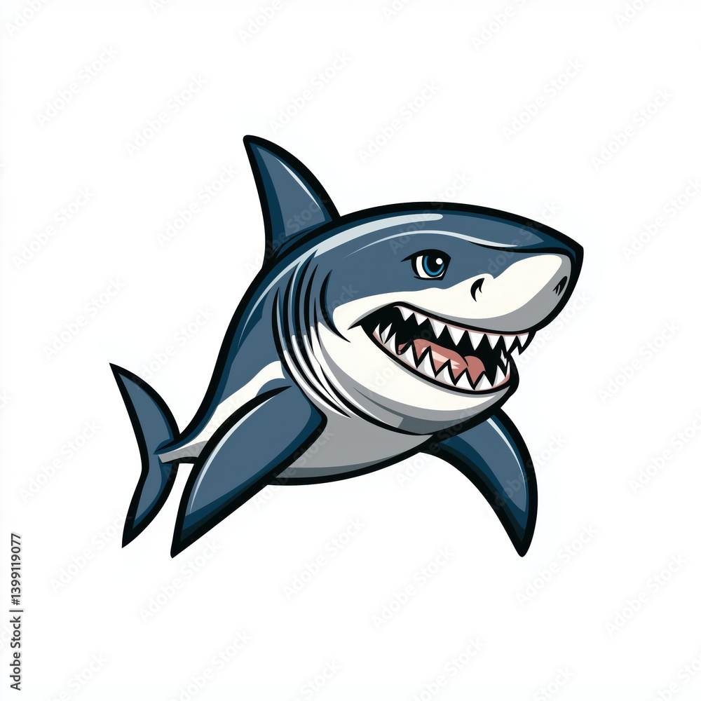 Fototapeta premium Cartoon illustration of a shark with open mouth and sharp teeth