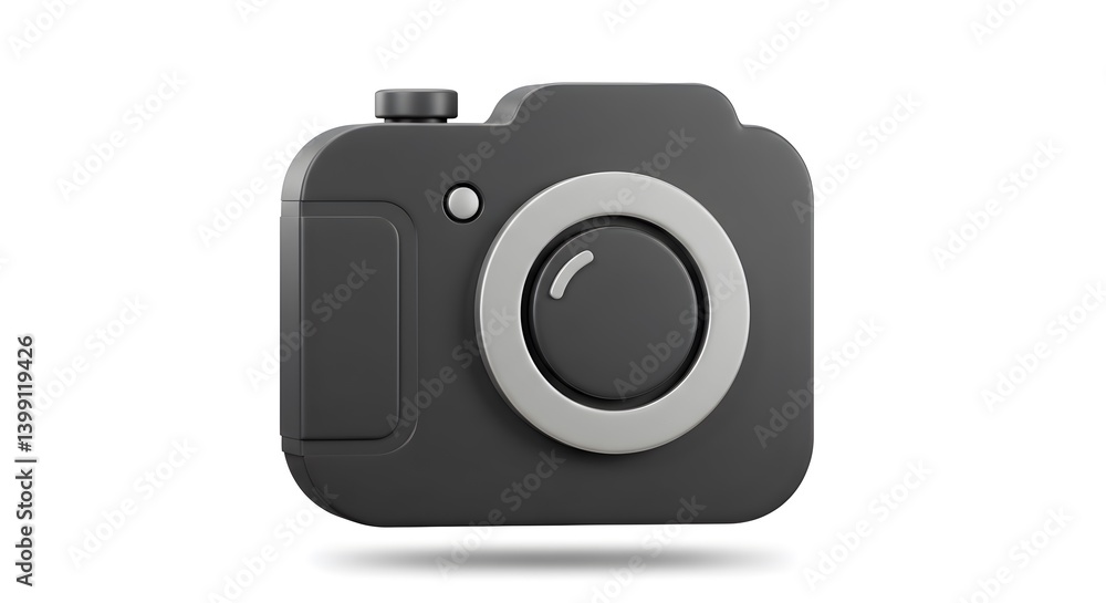 Stylized Camera Icon Illustration with Matte Black Body and Silver Lens Stylized Camera Icon Illustration with Matte Black Body and Silver Lens