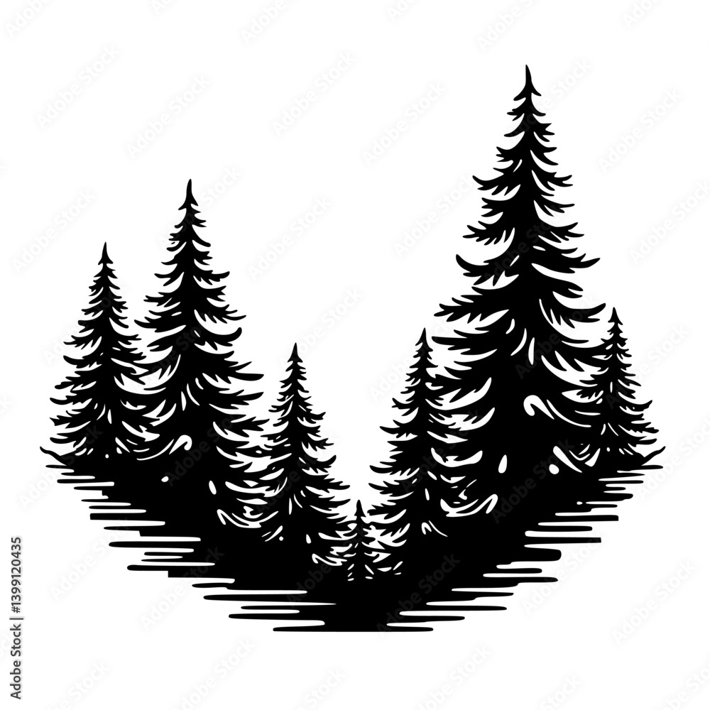 Fototapeta premium Black and White Forest Silhouette, Nature Illustration, Minimalist Design