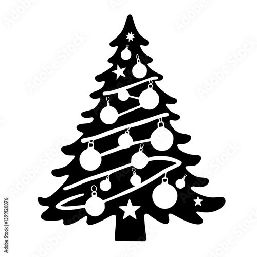 Festive Black and White Christmas Tree Silhouette