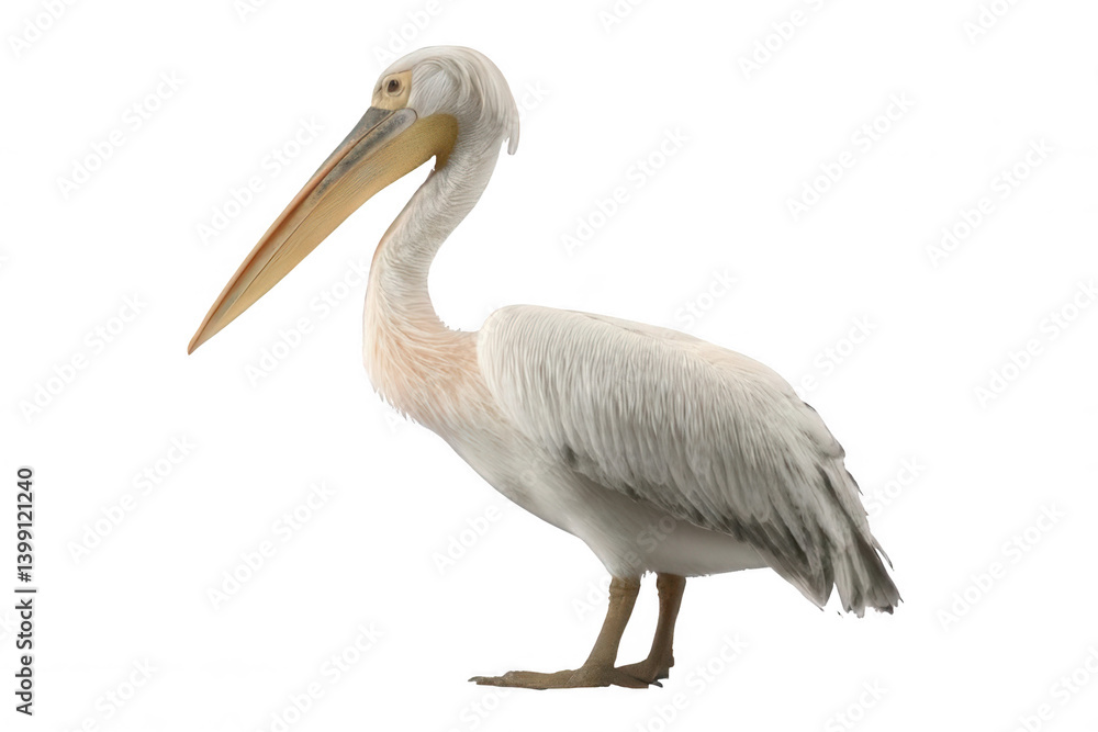 Realistic Pelican with Long Beak Standing on White Background Transparent Background Realistic Pelican with Long Beak Standing on White Background Transparent Background