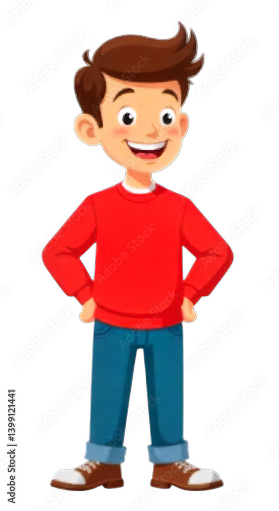 Smiling Boy Cartoon Character Standing with Hands on Hips Smiling Boy Cartoon Character Standing with Hands on Hips