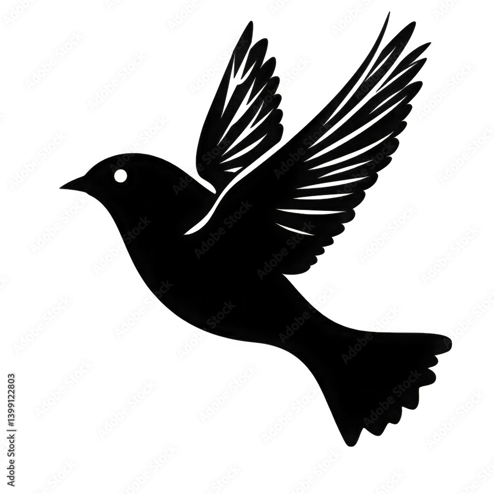 Obraz premium A graceful black bird in flight, showcasing its elegant wings and streamlined body.