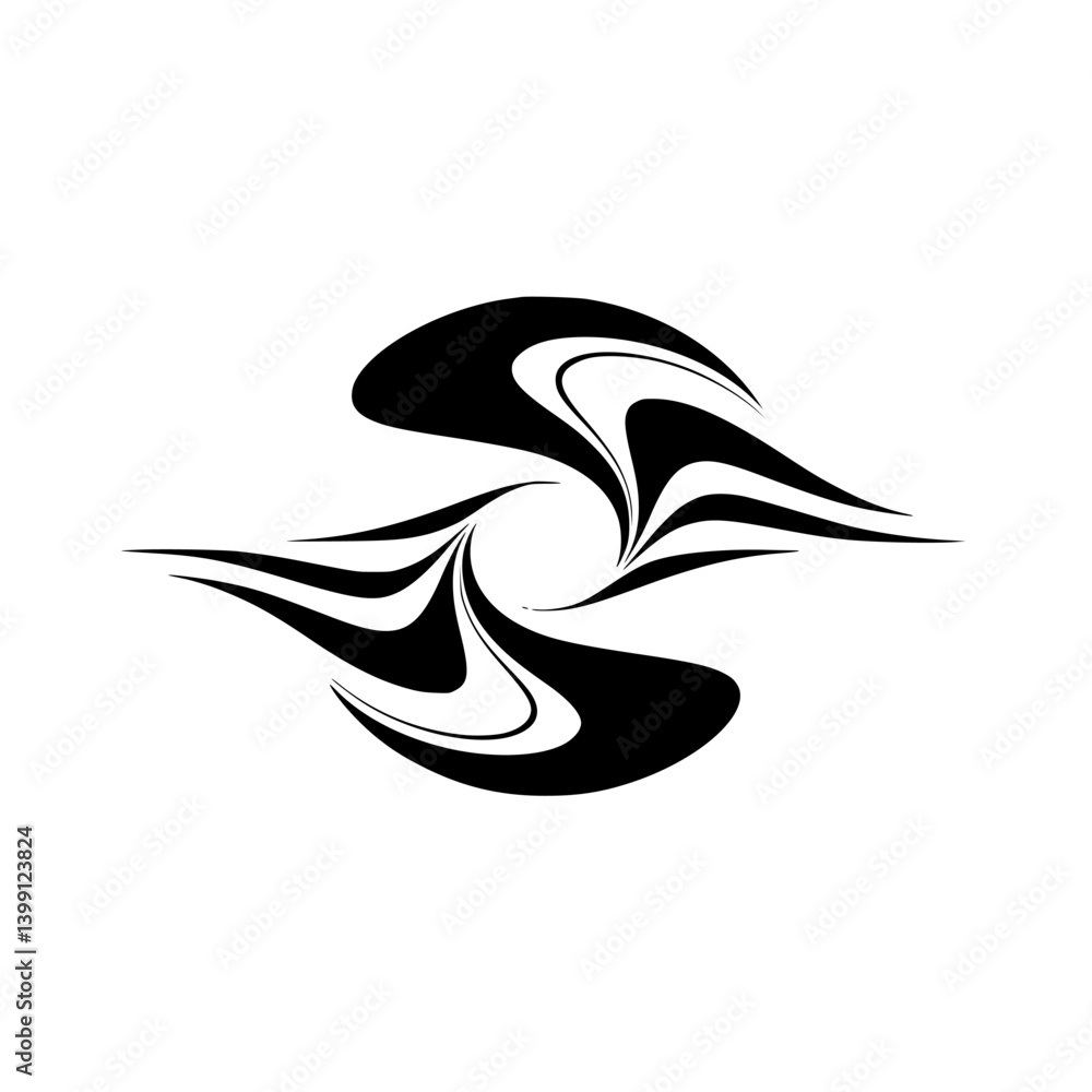 Fototapeta premium Abstract S-Shaped Black & White Vector Design, Logo, Modern Art