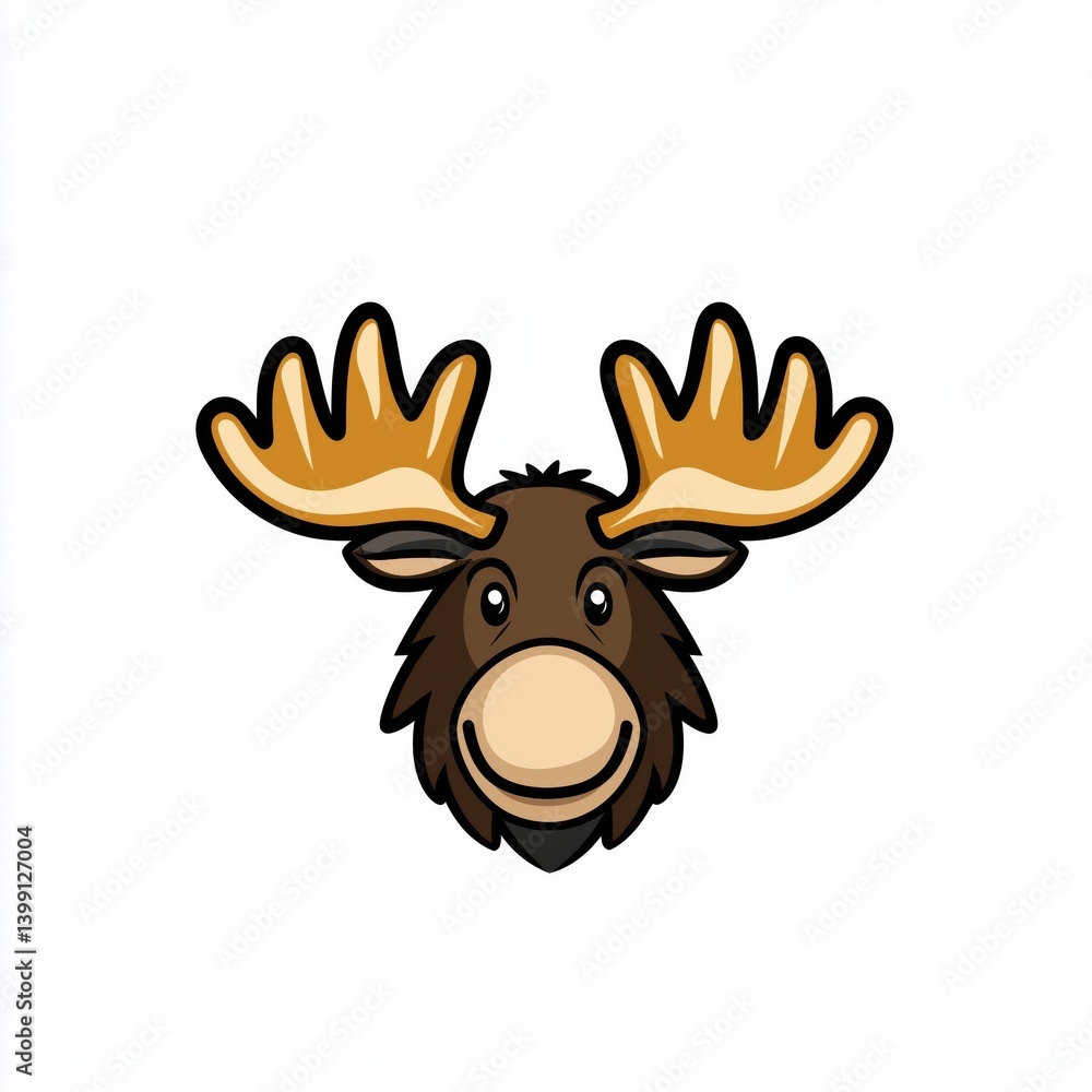 Cartoon illustration of a moose head with large expressive eyes and prominent antlers Cartoon illustration of a moose head with large expressive eyes and prominent antlers