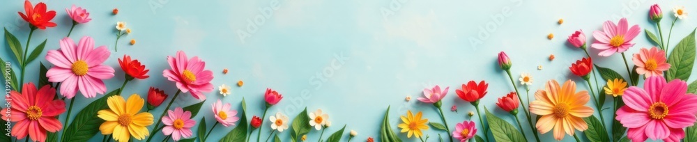 Fototapeta premium spring flowers blooming on textured paper background, colorful blooms , design