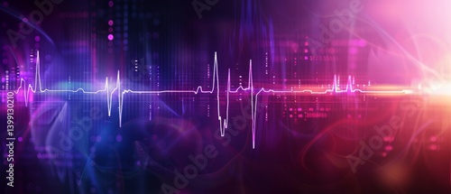 3D heart with electrocardiogram on technological background – healthcare, heartbeat and digital cardiology concept
