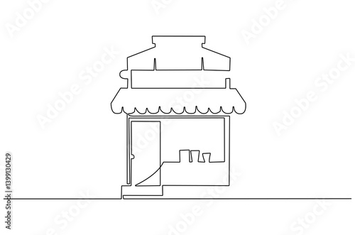 Continuous one line drawing of Coffeehouse or coffe shop. Single line drawing illustration of coffeshop or store. Building for business concept vector art. Doodle line illustration.