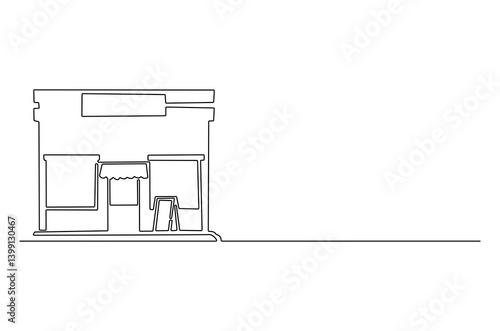 Continuous one line drawing of Coffeehouse or coffe shop. Single line drawing illustration of coffeshop or store. Building for business concept vector art. Doodle line illustration.
