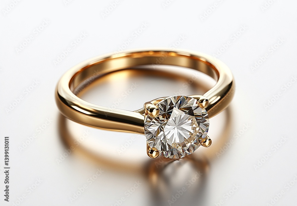 Close-up of a solitaire diamond ring in gold setting. The brilliant sparkle and elegant design make it perfect for an engagement or special occasion. Close-up of a solitaire diamond ring in gold setting. The brilliant sparkle and elegant design make it perfect for an engagement or special occasion.