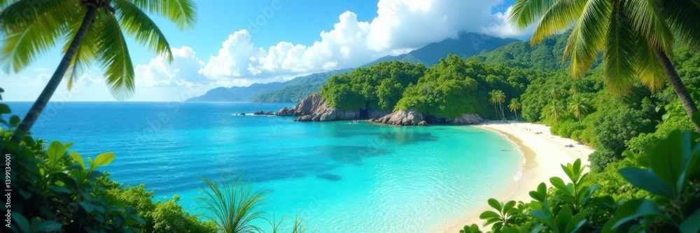 Tropical island scenery with lush greenery and crystal clear waters, tropical, green Tropical island scenery with lush greenery and crystal clear waters, tropical, green