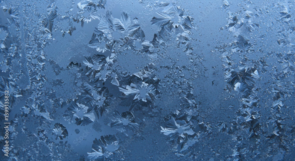 Frozen Window Glass Displaying Intricate Ice Crystal Formations in Winter Frozen Window Glass Displaying Intricate Ice Crystal Formations in Winter