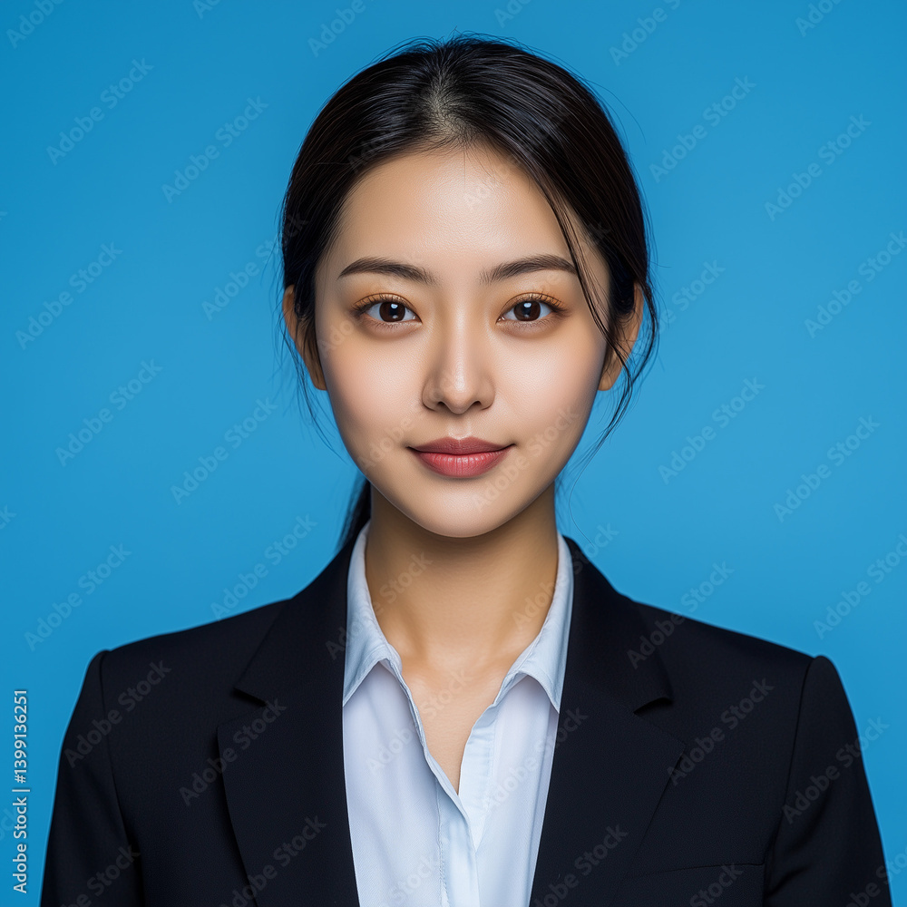Professional Passport Photo Template with Blue Background - Official ID Documentation Professional Passport Photo Template with Blue Background - Official ID Documentation