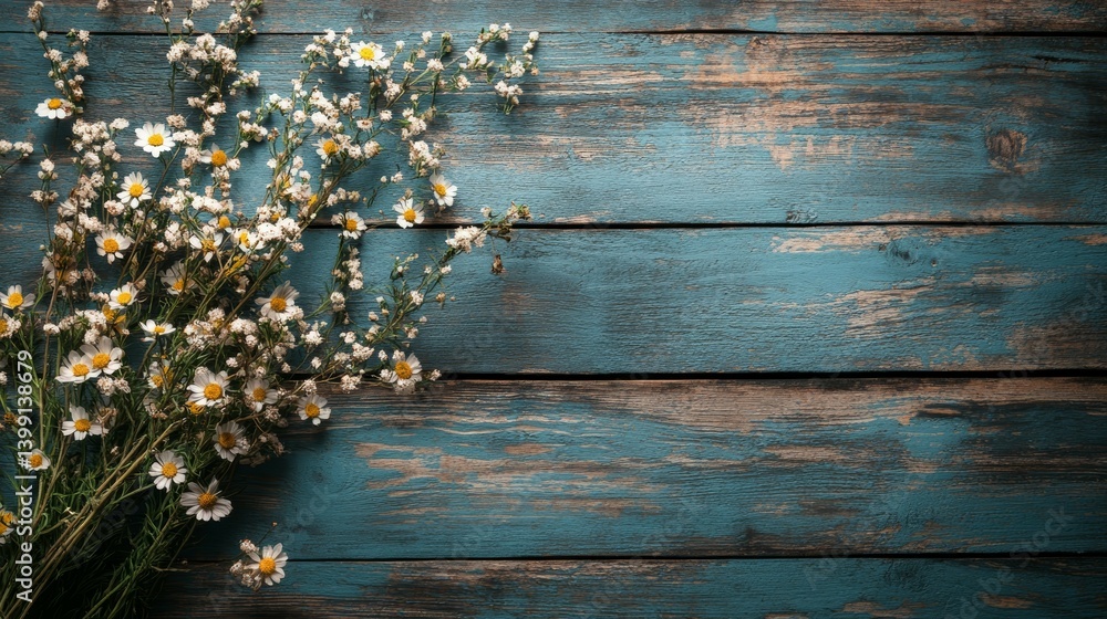 Daisies on Rustic Turquoise Wood Background for Spring or Summer Daisies on Rustic Turquoise Wood Background for Spring or Summer