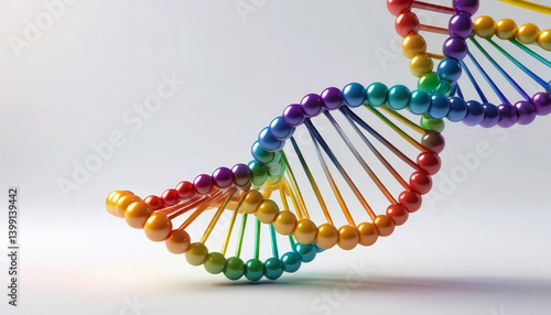 Colorful DNA strand model representing genetics and biology
