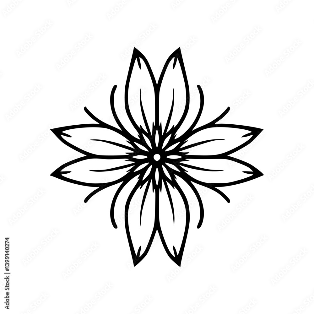 Minimalist Black Floral Mandala Design on White Background Minimalist Black Floral Mandala Design on White Background