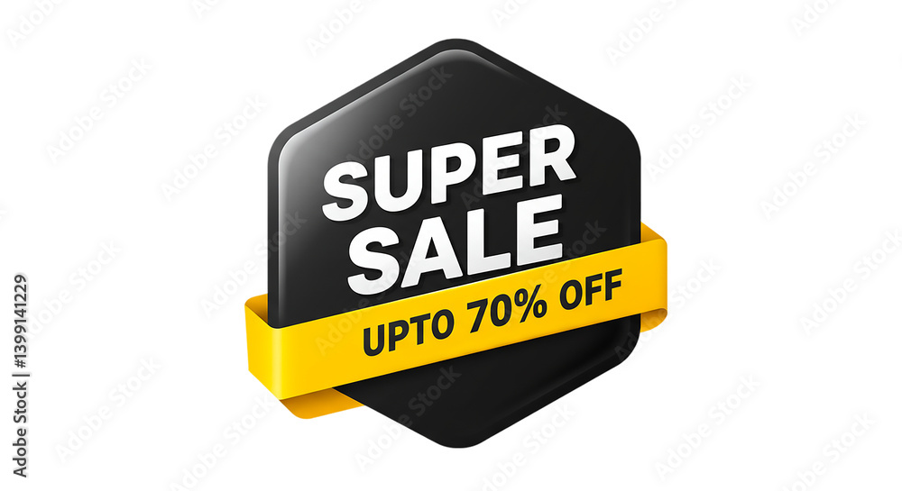 Super sale promotion badge with up to seventy percent off on a black background advertisement banner Super sale promotion badge with up to seventy percent off on a black background advertisement banner