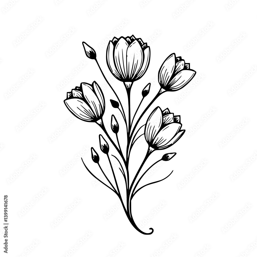 Obraz premium Simple Black & White Floral Illustration - Botanical Line Art