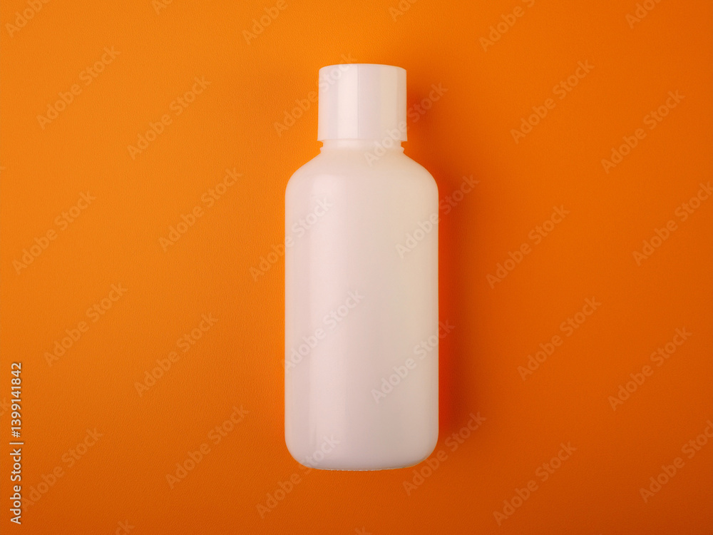 White bottle occlusive hydrating cream mockup unlabeled plastic glass orange backdrop; isolated skin face body health care dermatologic single liquid container; marketing copy space daylight studio White bottle occlusive hydrating cream mockup unlabeled plastic glass orange backdrop; isolated skin face body health care dermatologic single liquid container; marketing copy space daylight studio