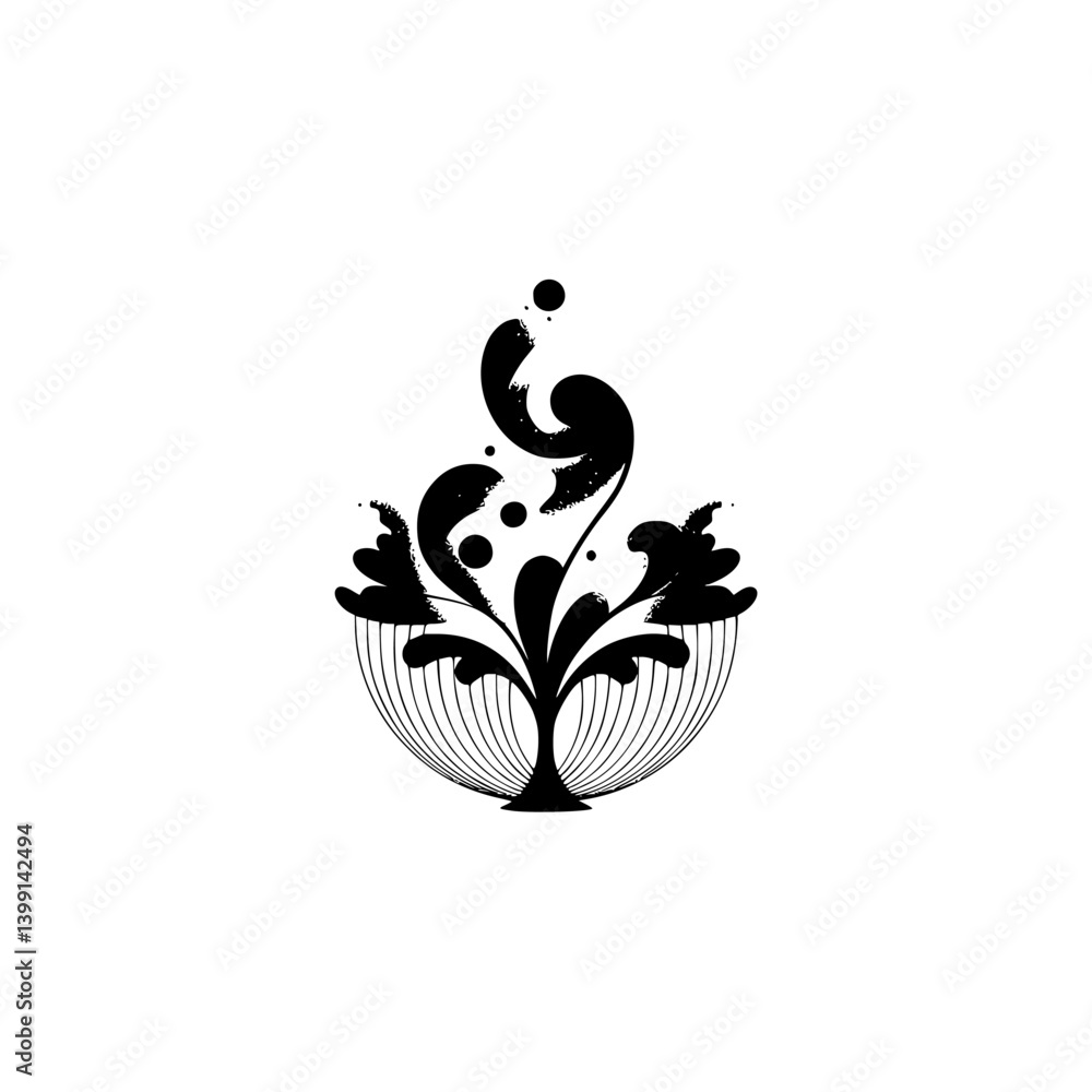 Fototapeta premium Abstract Floral Illustration in Grayscale with Dots and Fine Lines