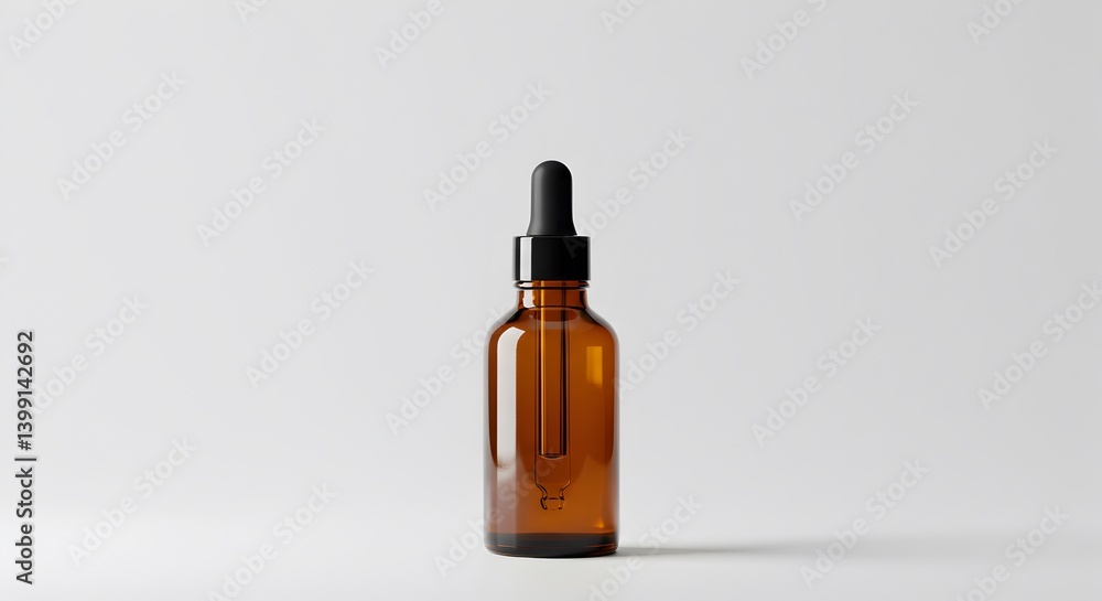 Minimalist amber glass dropper bottle against a clean, neutral background Minimalist amber glass dropper bottle against a clean, neutral background