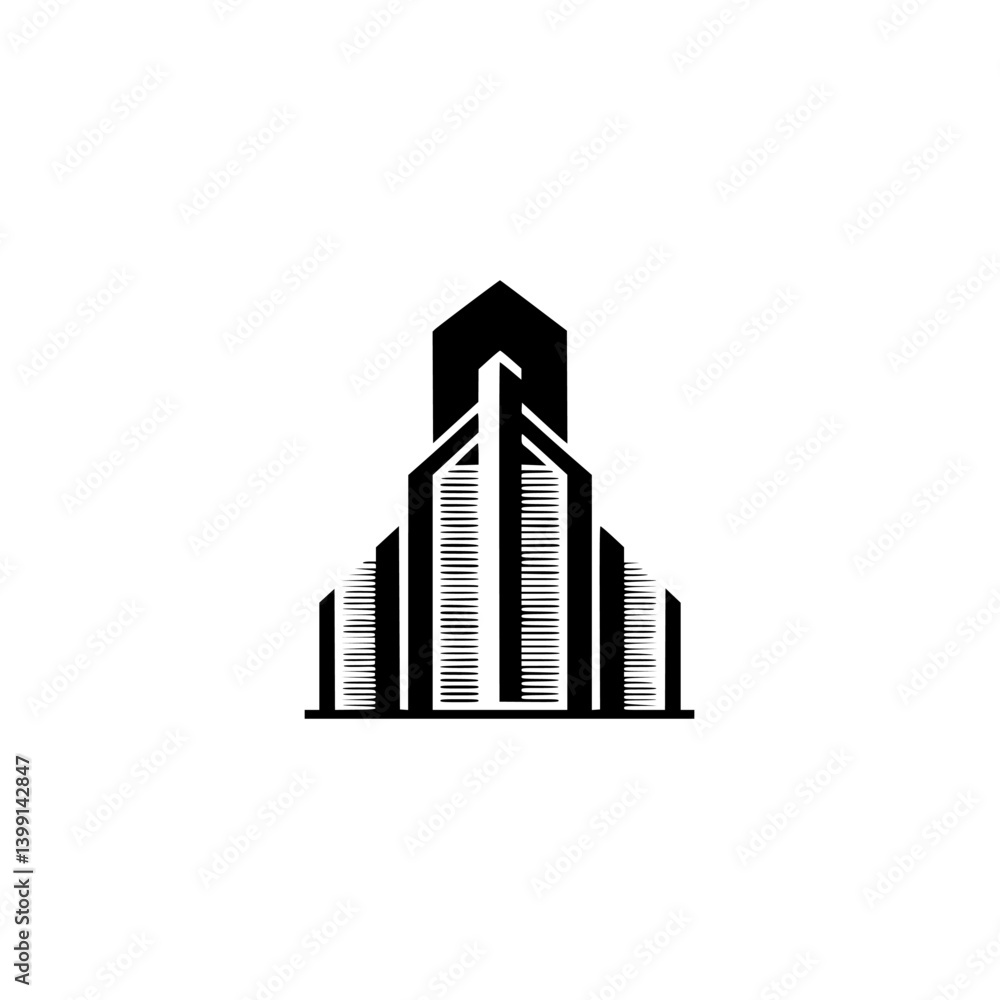 Fototapeta premium Modern Black and White Skyscraper Logo Design on White Background